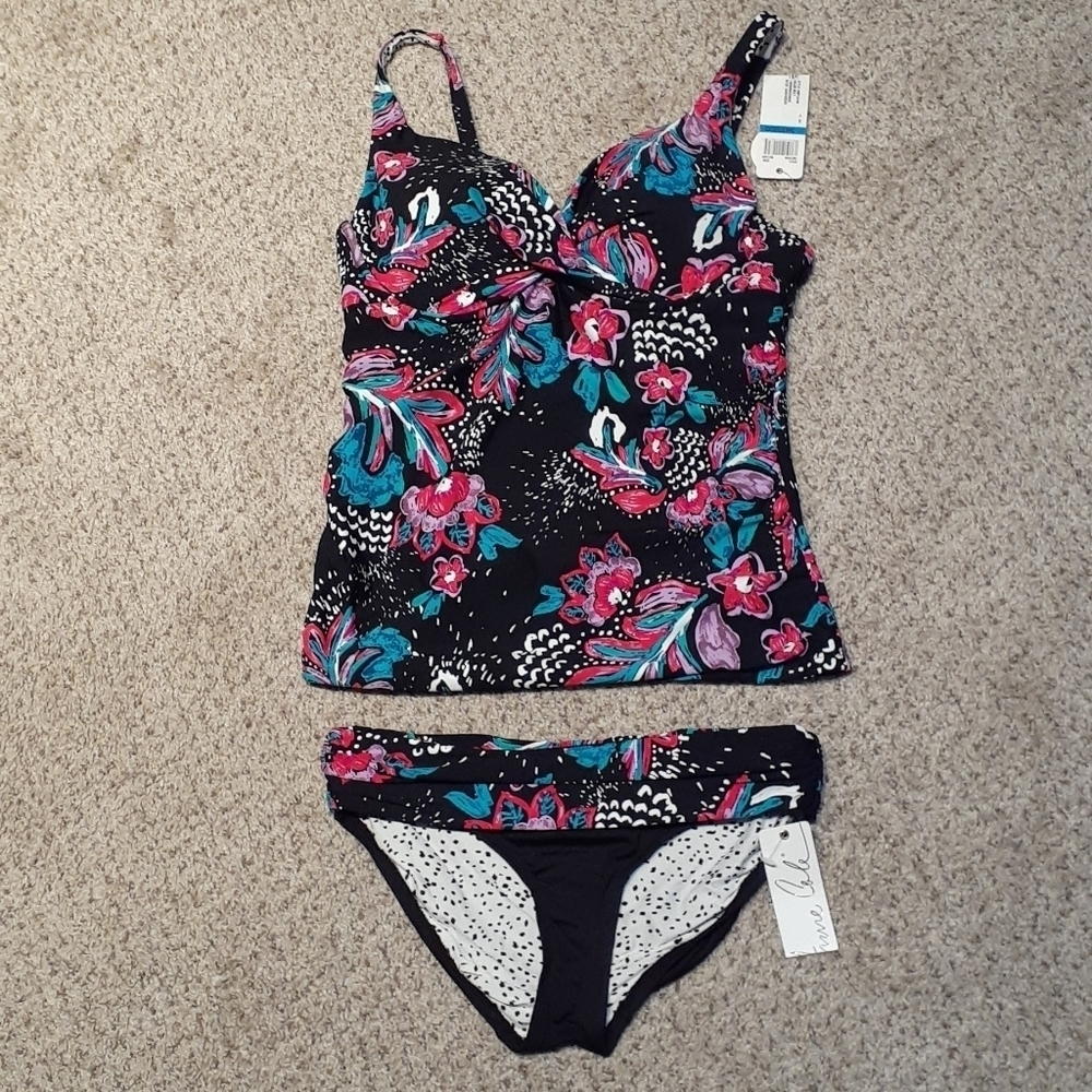 NWT ANNE COLE 34D/32DD top & XS bikini bottoms